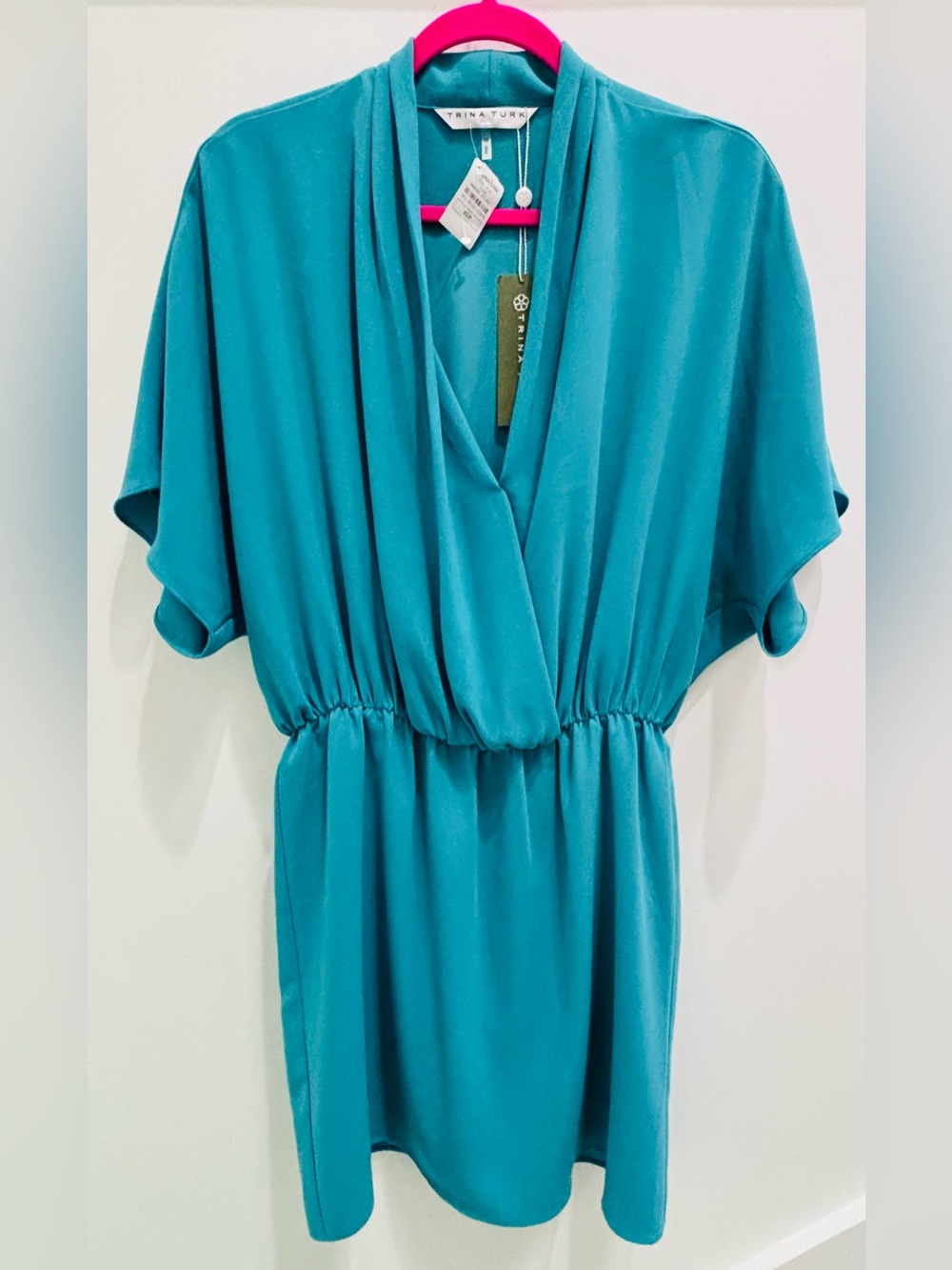 Trina Turk Concourse faux wrap dress teal turquoise